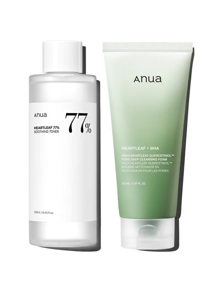 Anua Wonder Heartleaf 77 + Hyaluron Soothing Toner 250ml + Heartleaf Quercetinol Pore Deep Cleansing Foam White 150ml - Image 1
