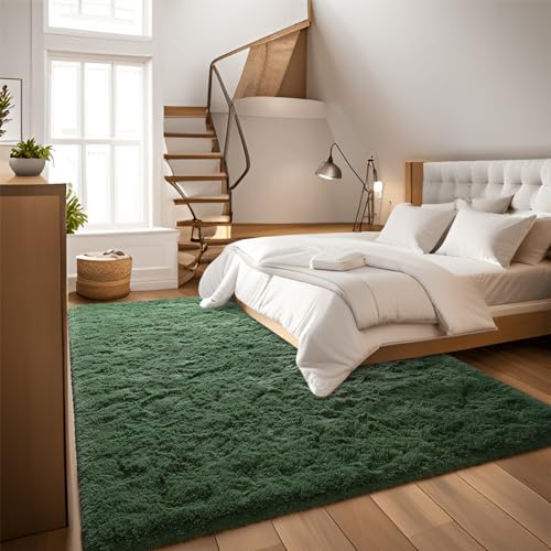 DweIke Fluffy Dark Green Rugs for Bedroom Living Room, 6x9 Large Soft Plush Shaggy Forest Hunter Green Girls Boys Kids Rug, Non-Slip and Machine Washable Carpet for Dorm Nursery Classroom Decor - Image 5