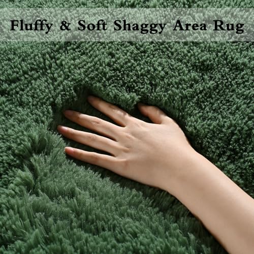 DweIke Fluffy Dark Green Rugs for Bedroom Living Room, 6x9 Large Soft Plush Shaggy Forest Hunter Green Girls Boys Kids Rug, Non-Slip and Machine Washable Carpet for Dorm Nursery Classroom Decor - Image 3