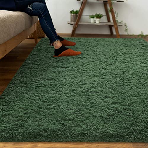 DweIke Fluffy Dark Green Rugs for Bedroom Living Room, 6x9 Large Soft Plush Shaggy Forest Hunter Green Girls Boys Kids Rug, Non-Slip and Machine Washable Carpet for Dorm Nursery Classroom Decor - Image 2