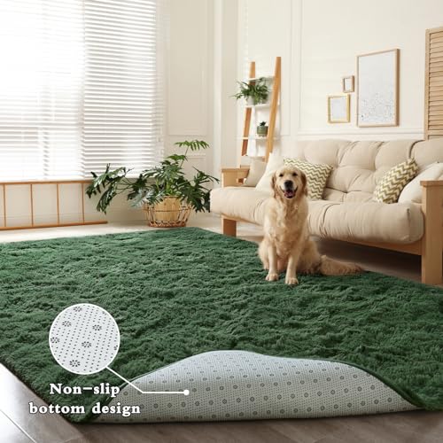 DweIke Fluffy Dark Green Rugs for Bedroom Living Room, 6x9 Large Soft Plush Shaggy Forest Hunter Green Girls Boys Kids Rug, Non-Slip and Machine Washable Carpet for Dorm Nursery Classroom Decor - Image 4
