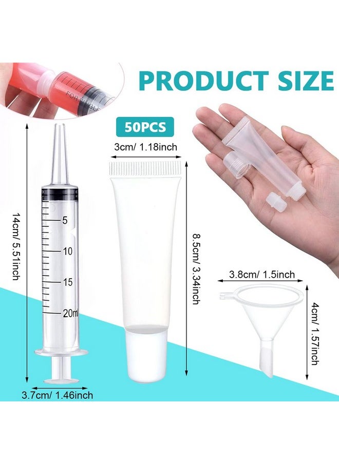 ® 50Pcs Clear Lip Gloss Tubes Set 10Ml Empty Lip Balm Containers With Caps Syringes & Labels Kit Plastic Soft Squeeze Tubes For Diy Cosmetic Sample Pigment Powder (Sample Not Included)