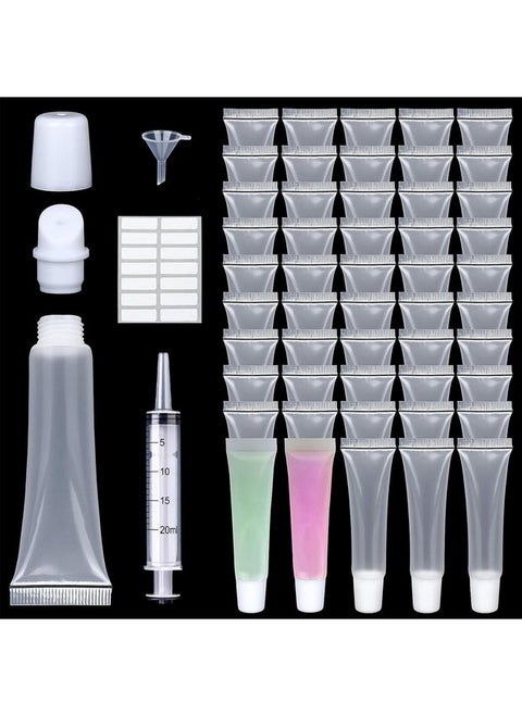 ® 50Pcs Clear Lip Gloss Tubes Set 10Ml Empty Lip Balm Containers With Caps Syringes & Labels Kit Plastic Soft Squeeze Tubes For Diy Cosmetic Sample Pigment Powder (Sample Not Included)