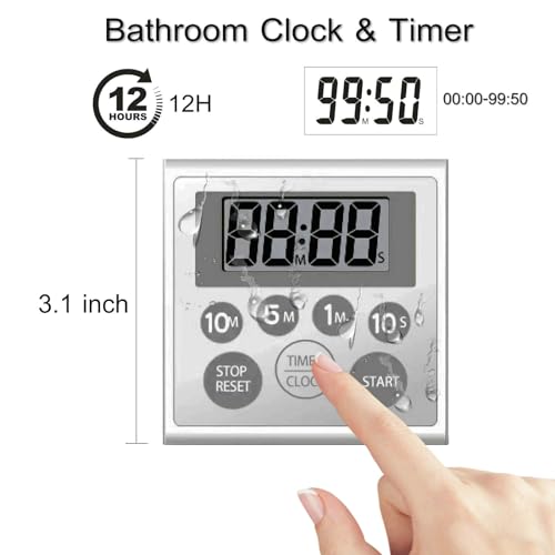 NUOSWEK Digital Timer Waterproof Shower Timer Shower Clock Bathroom Kitchen Timer with Strong Magnet and Large LCD Display (Waterproof 7 Key) - Image 2