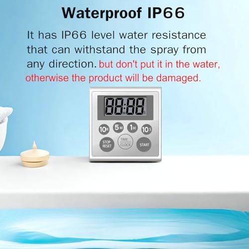 NUOSWEK Digital Timer Waterproof Shower Timer Shower Clock Bathroom Kitchen Timer with Strong Magnet and Large LCD Display (Waterproof 7 Key) - Image 4
