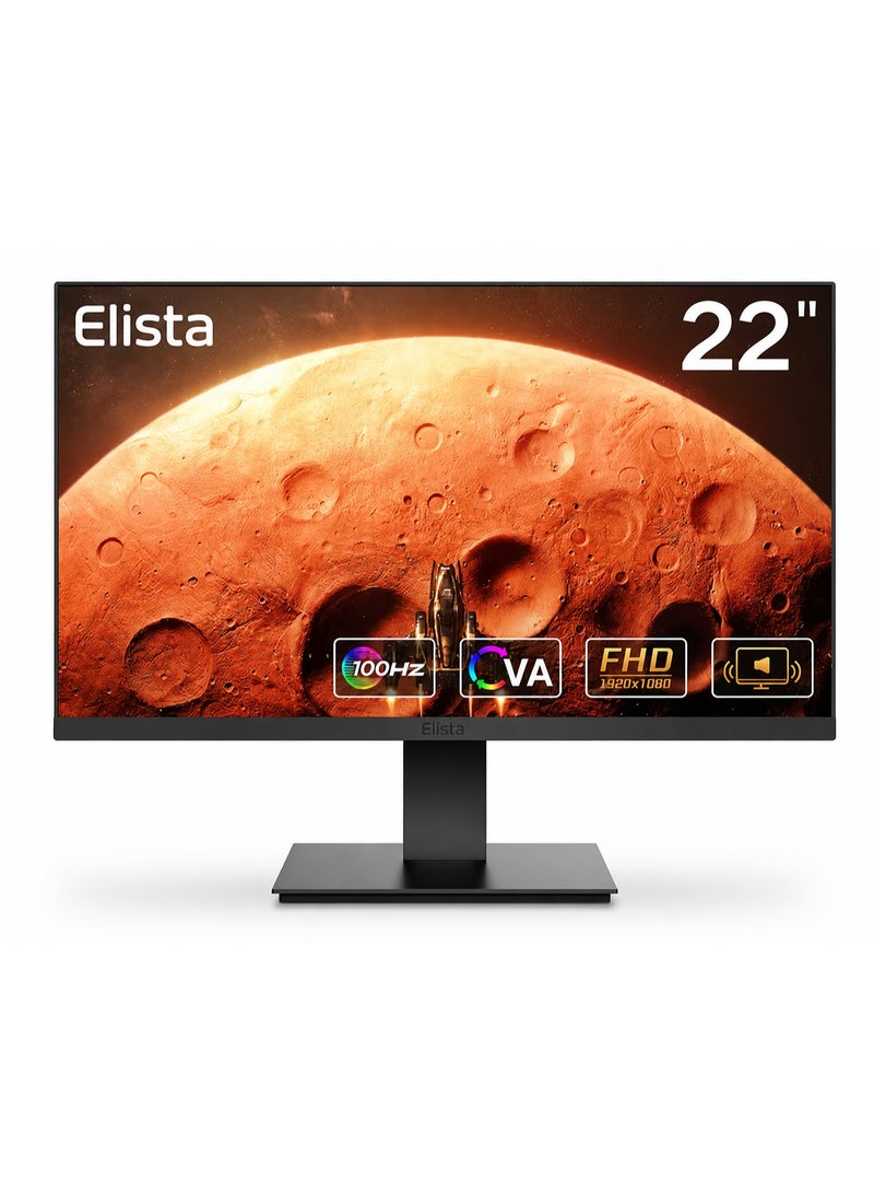 إليستا شاشة LED مقاس 22 بوصة بدقة Full HD ‏1920 (RGB) × 1080، معدل تحديث FHD ‏75 هرتز، زمن استجابة ‏7 مللي ثانية (نموذجي)، تباين ثابت، نسبة عرض إلى ارتفاع ‏16:9، تدعم عرض ‏16.7 مليون لون، مزودة بسماعات مدمجة، إمكانية تعديل الإمالة، متوافقة مع معيار VESA، مزودة بمنافذ HDMI وVGA، مع خاصية حماية العين. - Image 2
