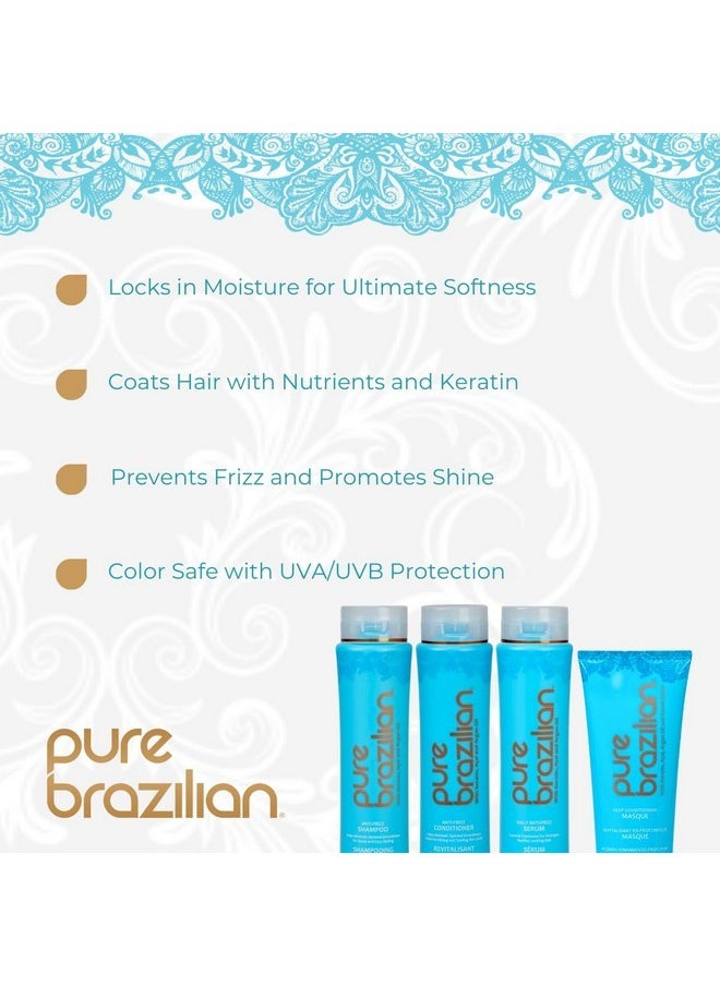 Pure Brazilian Pure Brazilian - 4 Piece Essential Home Care Kit - Anti Frizz Serum, Shampoo, Conditioner, And Deep Conditioning Masque- With Keratin, Argan Oil, And Acai  - Image 2