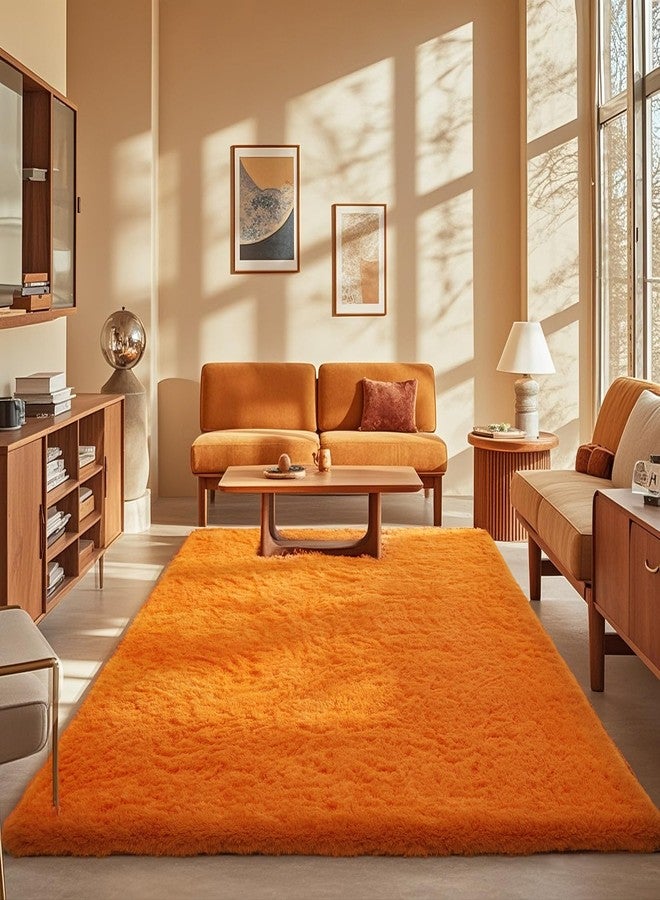 Ophanie Orange Rugs for Living Room Bedroom, 5x8 Fluffy Fuzzy Furry Carpet, Plush Soft Shaggy Bedside Indoor Floor Area Rug for Kids Girls Boys Baby Teen Dorm Nursery Home Decor Aesthetic - Image 1