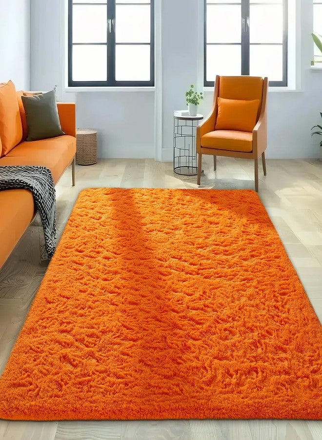 Ophanie Orange Rugs for Living Room Bedroom, 5x8 Fluffy Fuzzy Furry Carpet, Plush Soft Shaggy Bedside Indoor Floor Area Rug for Kids Girls Boys Baby Teen Dorm Nursery Home Decor Aesthetic - Image 5