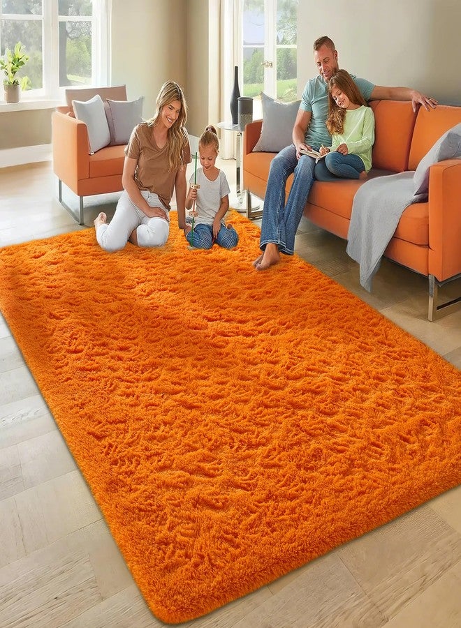 Ophanie Orange Rugs for Living Room Bedroom, 5x8 Fluffy Fuzzy Furry Carpet, Plush Soft Shaggy Bedside Indoor Floor Area Rug for Kids Girls Boys Baby Teen Dorm Nursery Home Decor Aesthetic - Image 3