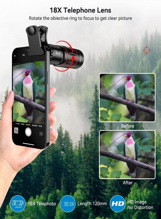 APEXEL 4 in 1 Phone Photography Kit, 18X Telephoto Lens, 198° Fisheye Lens, 15X Macro Lens, 0.63X Wide Angle Lens, Set with Flexible Phone Tripod, for iPhone 13/12/11/XS Max/XR/XS/X Samsung One Plus - Image 2