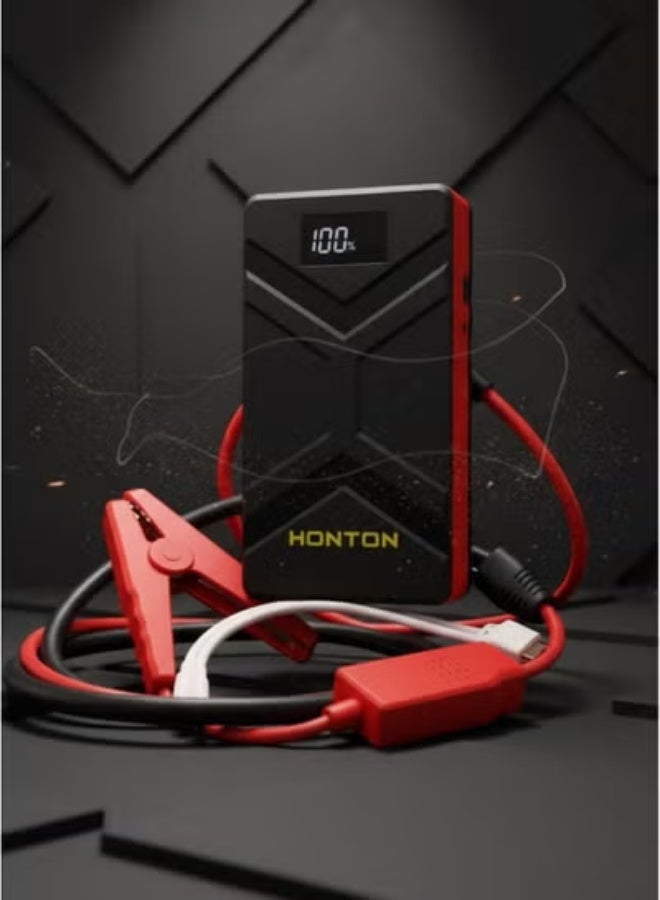 Honton Car Jump Starter 12000 Milliampere Capacity Portable Battery Powered Starter Smart Power Bank With Digital LED Screen Emergency Light And USB Ports Includes Durable Connection Cables For Cars Motorcycles And Boats - Image 3