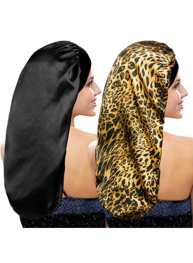 YOHITOP 2 Pieces Long Silky Satin Sleep Bonnet For Curly Hair Long Dreadlocks And Braids Hair Bonnets For Hair Care Multicolor - Image 1