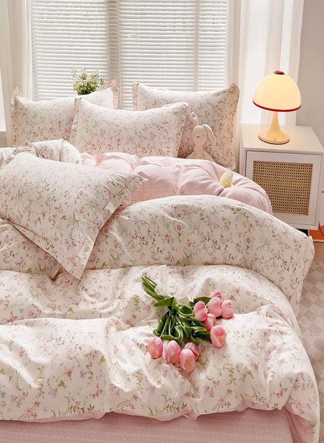 Bildenly Floral Duvet Cover Full Size 3 Pcs Reversible White Pink Botanical Flower Bedding Set with Zipper Closure Garden Spring Plants Printed Soft Microfiber Comforter Cover Set with 2 Pillowcases - Image 1