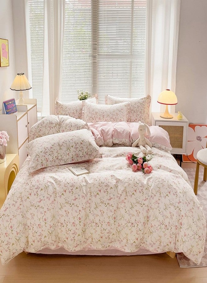 Bildenly Floral Duvet Cover Full Size 3 Pcs Reversible White Pink Botanical Flower Bedding Set with Zipper Closure Garden Spring Plants Printed Soft Microfiber Comforter Cover Set with 2 Pillowcases - Image 4