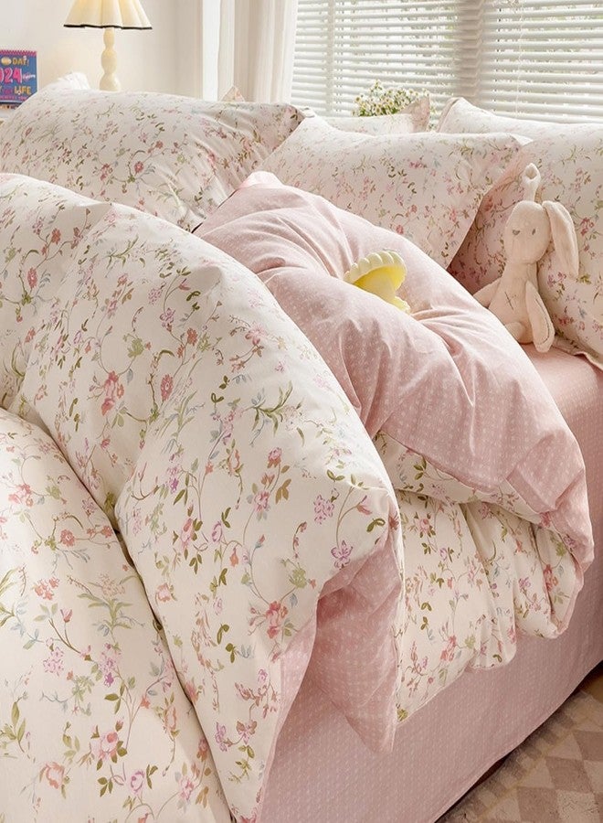 Bildenly Floral Duvet Cover Full Size 3 Pcs Reversible White Pink Botanical Flower Bedding Set with Zipper Closure Garden Spring Plants Printed Soft Microfiber Comforter Cover Set with 2 Pillowcases - Image 2