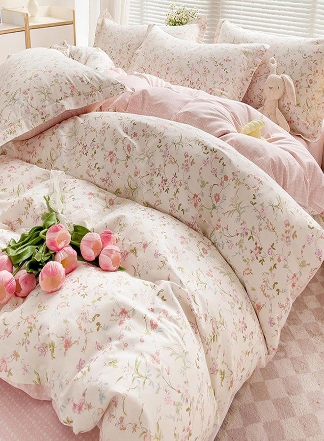 Bildenly Floral Duvet Cover Full Size 3 Pcs Reversible White Pink Botanical Flower Bedding Set with Zipper Closure Garden Spring Plants Printed Soft Microfiber Comforter Cover Set with 2 Pillowcases - Image 3