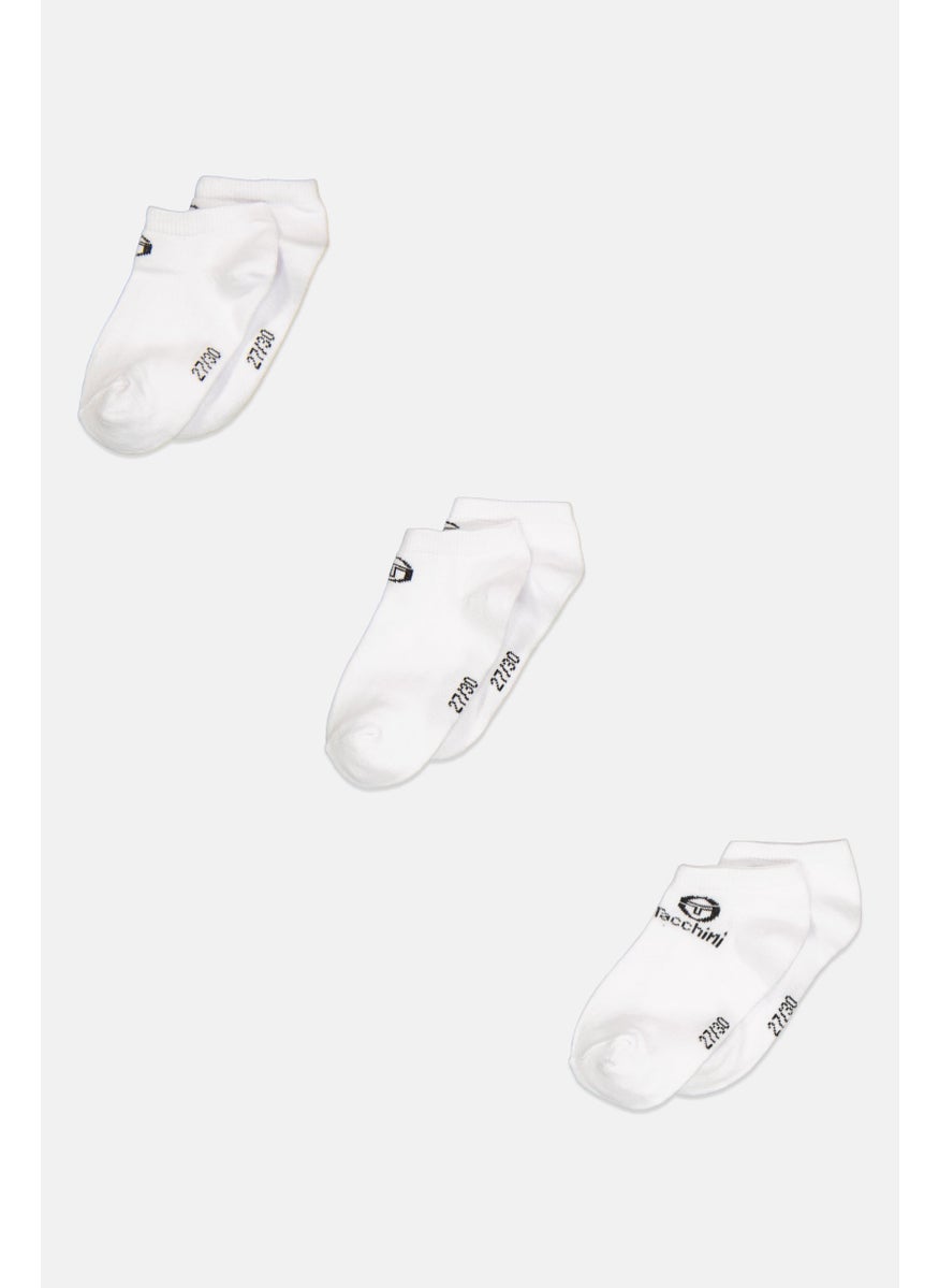 Sergio Tacchini Kids Girl 3 Pair Brand Logo Ankle Socks, White  - Image 1