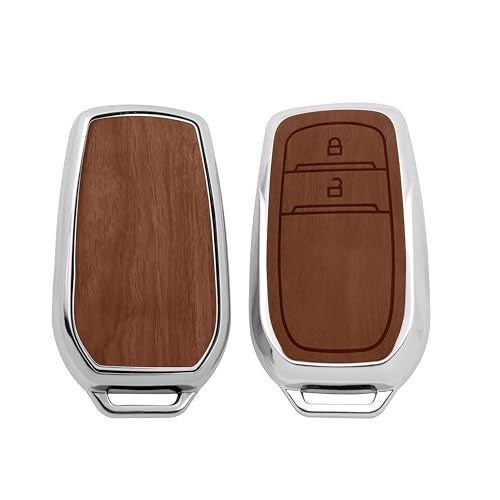 keyzone Woodgrain TPU Key Cover & Keychain for Toyota Innova Crysta, Innova HyCross, Hilux 2 Button Smart Key (Walnut Brown) - Image 2
