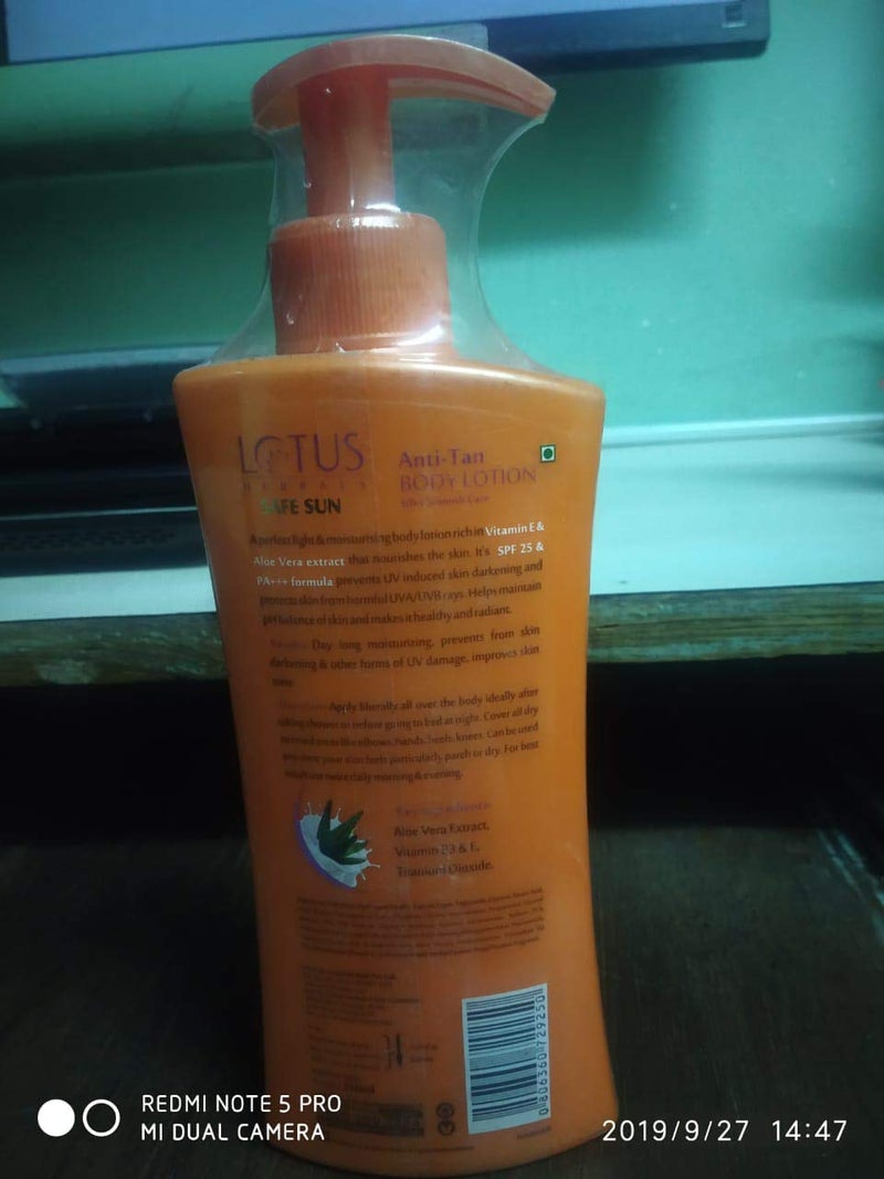 LOTUS HERBALS Lotus Herbals Safe Sun Anti Tan Body Lotion SPF 25 PA with Aloe extracts Suitable for all skin types Moisturising broad spectrum protection 250ml  - Image 4