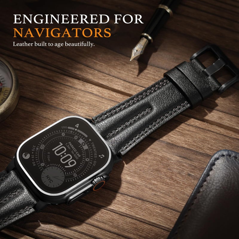 Tlselt Leather Band for Apple Watch Ultra Band 49mm/46mm/45mm/44mm/42mm-Ultra 3 2 1, Series 11 10 9 8 7 6 5 4 3, SE 3 2 1, for iWatch Handcrafted Band Men Genuine Leather Rugged Vintage Strap - Image 4