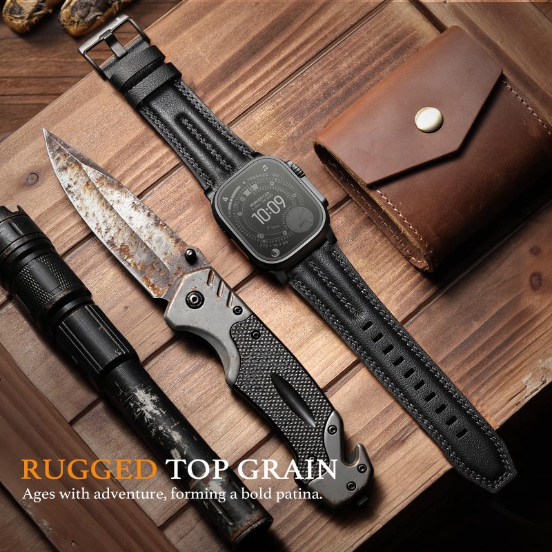 Tlselt Leather Band for Apple Watch Ultra Band 49mm/46mm/45mm/44mm/42mm-Ultra 3 2 1, Series 11 10 9 8 7 6 5 4 3, SE 3 2 1, for iWatch Handcrafted Band Men Genuine Leather Rugged Vintage Strap - Image 5
