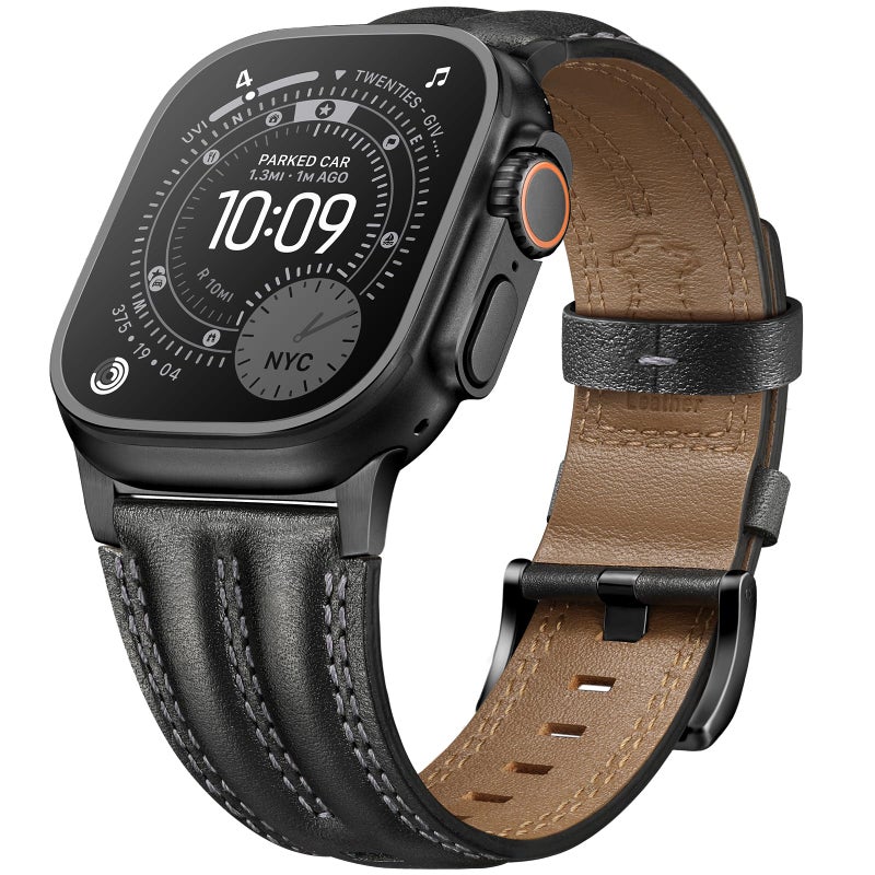 Tlselt Leather Band for Apple Watch Ultra Band 49mm/46mm/45mm/44mm/42mm-Ultra 3 2 1, Series 11 10 9 8 7 6 5 4 3, SE 3 2 1, for iWatch Handcrafted Band Men Genuine Leather Rugged Vintage Strap - Image 1