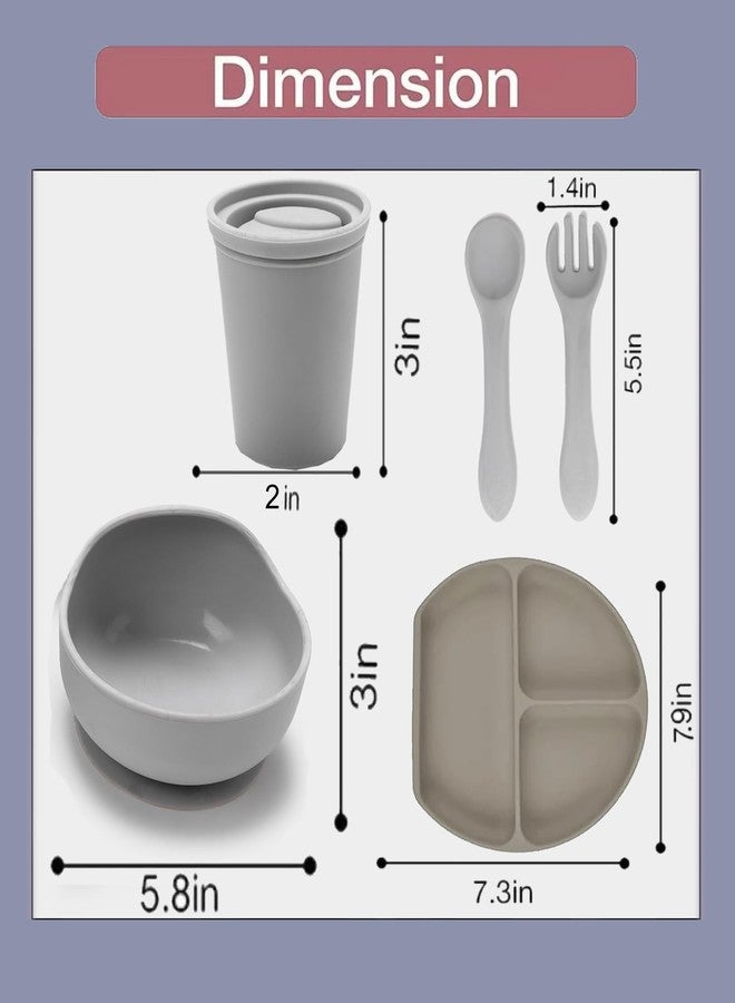 Sparkle Joy Baby Feeding Set, Silicone Tableware Kit for Baby, Bowl, Fork, Spoon, Suction Plate & Tumbler for Baby (Dusty Pink) (Grey) - Image 3