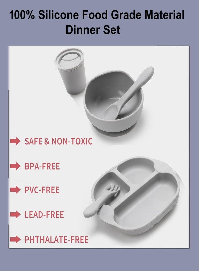 Sparkle Joy Baby Feeding Set, Silicone Tableware Kit for Baby, Bowl, Fork, Spoon, Suction Plate & Tumbler for Baby (Dusty Pink) (Grey) - Image 4