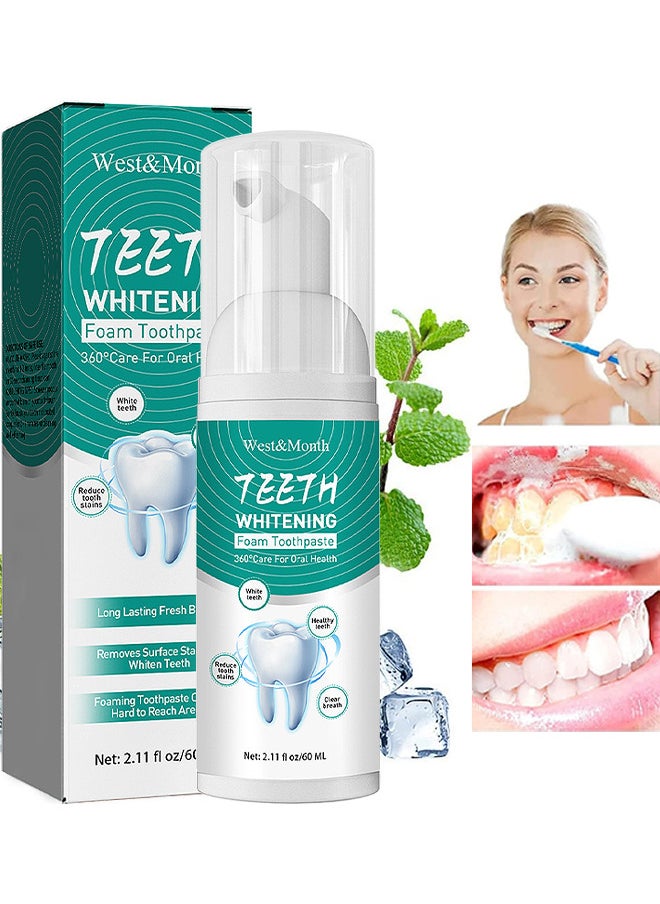 West&Month Baking Soda Whitening Foam Toothpaste, Cleansing Foam For Sensitive Teeth Intensive Stain Removal Ultra Fine Mousse Foam Deeply Cleaning Gums Travel Friendly Easy To Use Oral Care Toothpaste  - Image 1