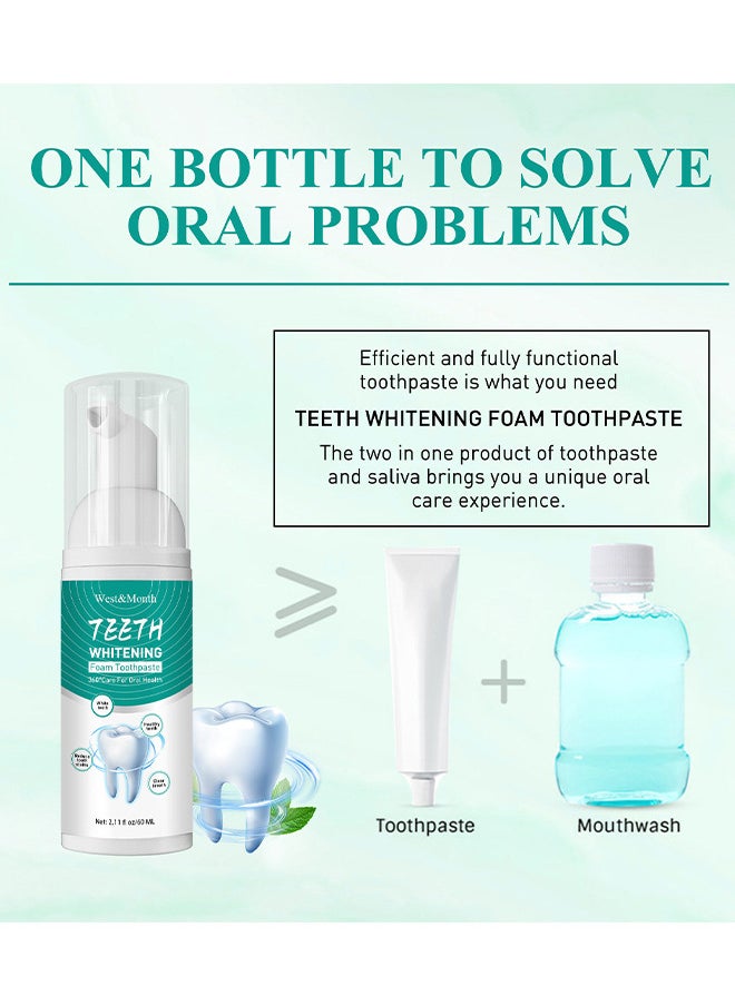 West&Month Baking Soda Whitening Foam Toothpaste, Cleansing Foam For Sensitive Teeth Intensive Stain Removal Ultra Fine Mousse Foam Deeply Cleaning Gums Travel Friendly Easy To Use Oral Care Toothpaste  - Image 3