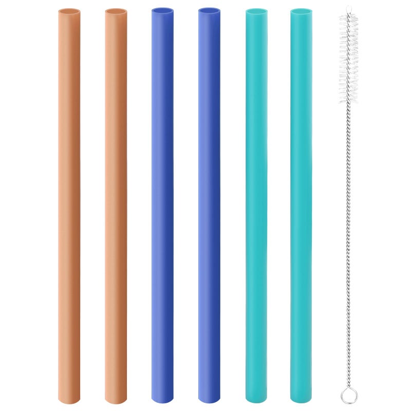 Joshey 6PCS Replacement Straws for Owala FreeSip 24oz & 32oz Water Bottles - Reusable Plastic Straws with 1 Cleaning Brush, Travel Tumbler Accessories Parts - 3 Colors (Brown, Royal-Blue, Green) - Image 1