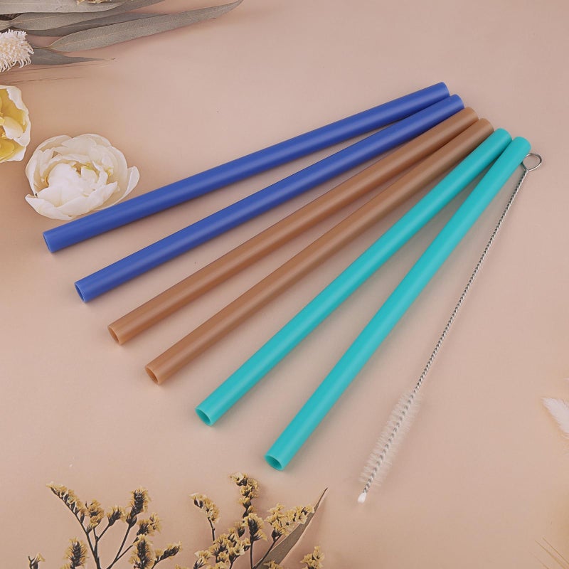 Joshey 6PCS Replacement Straws for Owala FreeSip 24oz & 32oz Water Bottles - Reusable Plastic Straws with 1 Cleaning Brush, Travel Tumbler Accessories Parts - 3 Colors (Brown, Royal-Blue, Green) - Image 5