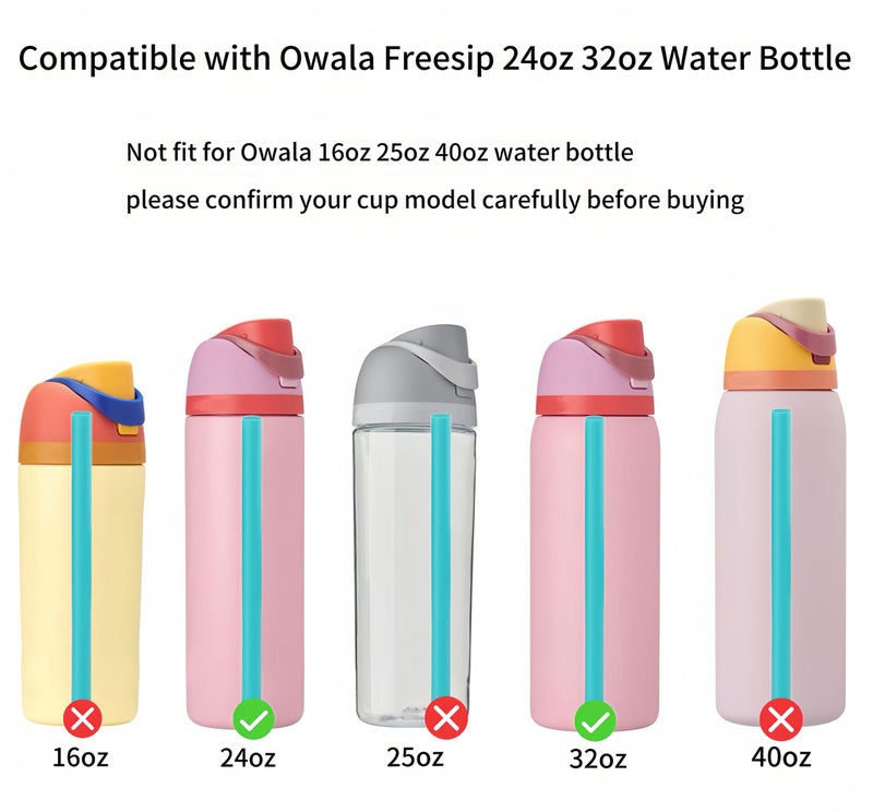 Joshey 6PCS Replacement Straws for Owala FreeSip 24oz & 32oz Water Bottles - Reusable Plastic Straws with 1 Cleaning Brush, Travel Tumbler Accessories Parts - 3 Colors (Brown, Royal-Blue, Green) - Image 3