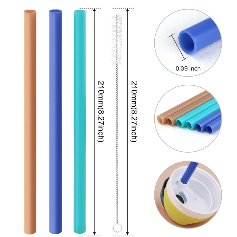 Joshey 6PCS Replacement Straws for Owala FreeSip 24oz & 32oz Water Bottles - Reusable Plastic Straws with 1 Cleaning Brush, Travel Tumbler Accessories Parts - 3 Colors (Brown, Royal-Blue, Green) - Image 2