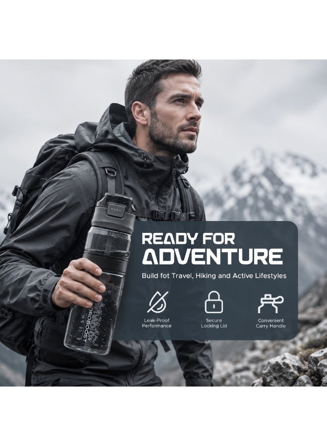 TR6 Hydro Boost Active Clear BPA Free Water Bottle, Tritan Sports Bottle with Lockable Lid, Leak Proof and Durable, Perfect for Gym, Office, Outdoor Travel and School, 850ml (Black) - Image 2