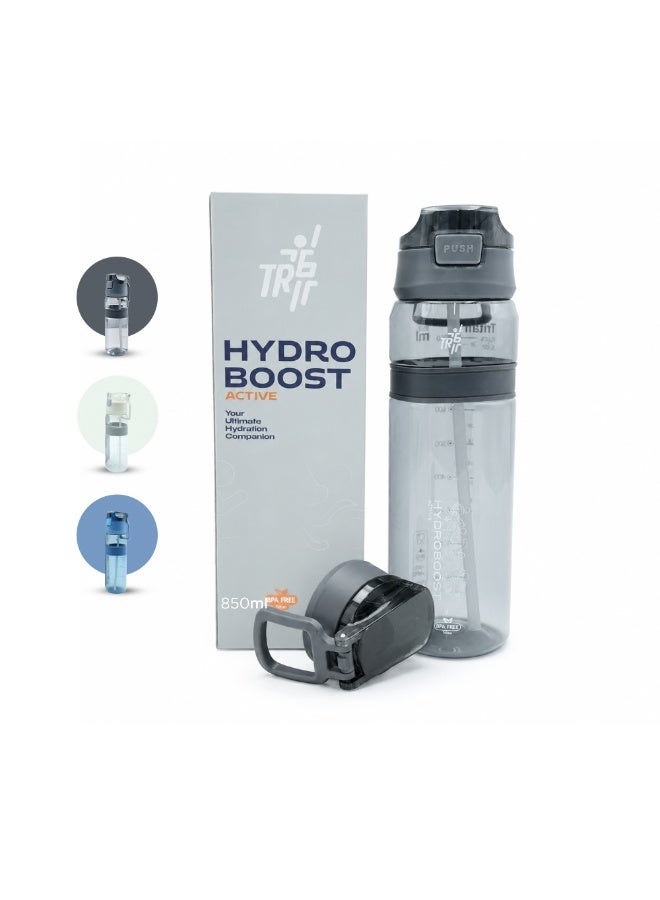 TR6 Hydro Boost Active Clear BPA Free Water Bottle, Tritan Sports Bottle with Lockable Lid, Leak Proof and Durable, Perfect for Gym, Office, Outdoor Travel and School, 850ml (Black) - Image 1