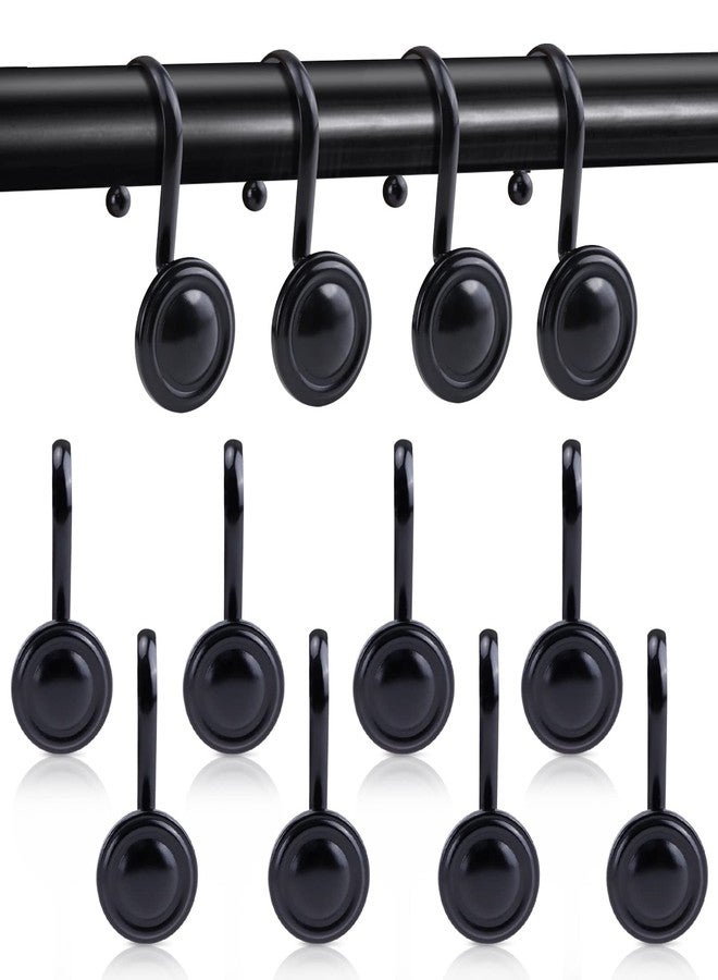 DIBALIYI Black Shower Curtain Hooks Rust Proof, Metal Shower Hook Round, Vintage Shower Curtain Rings, Senior Decorative Bathroom Curtain Liner Window Rods Hook, Set of 12 - Image 1