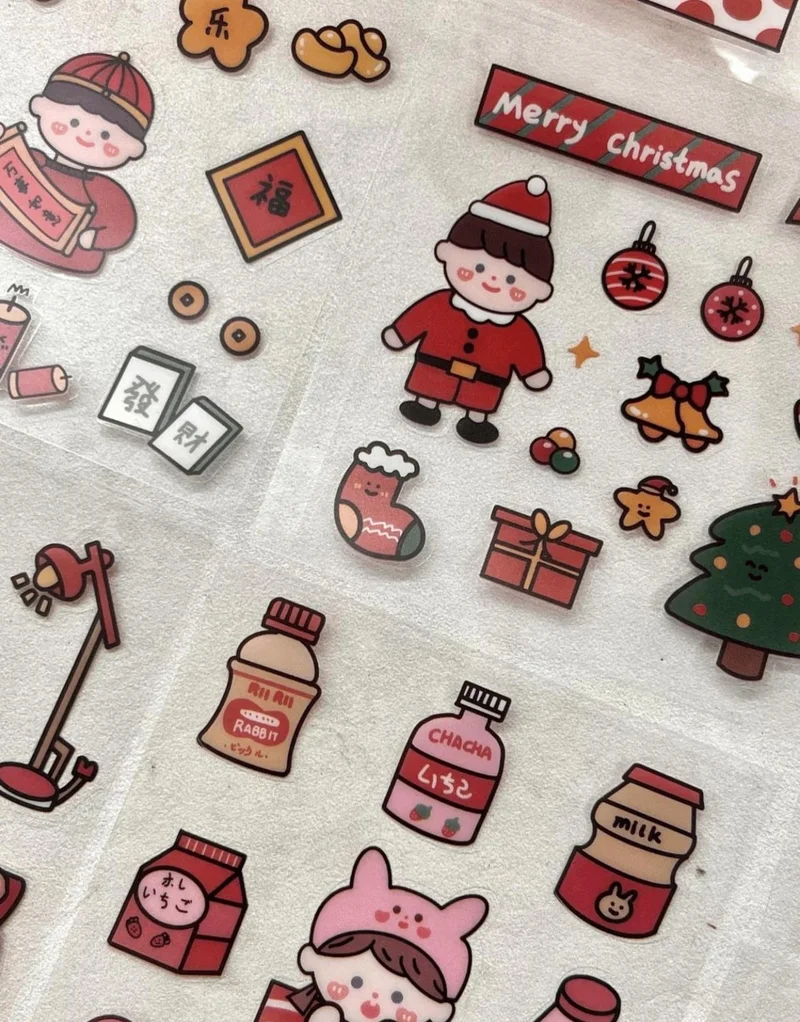 كاغيت جيمي دوكان Paper Ship Shop Cute Girl and Her Cute Friends Red Transparent Pet 20 Sheets Sticker Set Waterproof Bullet Journal