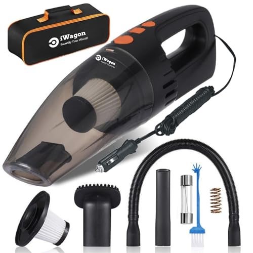iWagon i5103 Car Vacuum Cleaner 12V High Power Handheld Car Vacuum for Deep Cleaning | 110W Vacuum Motor & 5000PA Powerful Suction,13 Ft Cord, HEPA-Filter & Bag for Travel-Car Accessories (Black) - Image 1