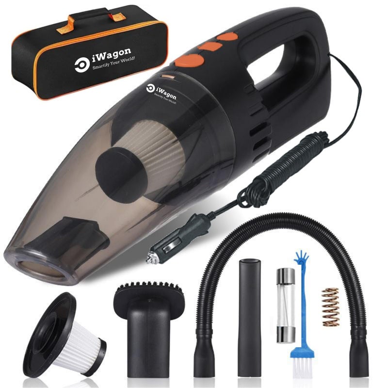 iWagon i5103 Car Vacuum Cleaner 12V High Power Handheld Car Vacuum for Deep Cleaning | 110W Vacuum Motor & 5000PA Powerful Suction,13 Ft Cord, HEPA-Filter & Bag for Travel-Car Accessories (Black) - Image 3
