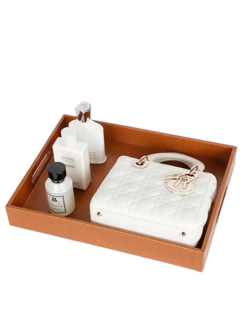 Lamsit Ibdaa - Leather Tray Organizer | Modern Storage for Home Office Desk, Wallet, Mobile Phone, Watch, Stationary, Jewelry, Perfume, Glasses | Beside Table Catchall Dump Key Bowl (Brown) - Image 1