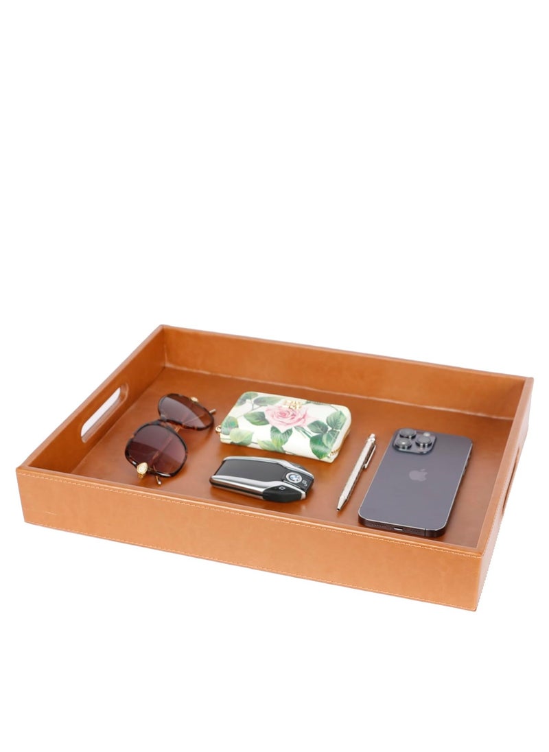 Lamsit Ibdaa - Leather Tray Organizer | Modern Storage for Home Office Desk, Wallet, Mobile Phone, Watch, Stationary, Jewelry, Perfume, Glasses | Beside Table Catchall Dump Key Bowl (Brown) - Image 1