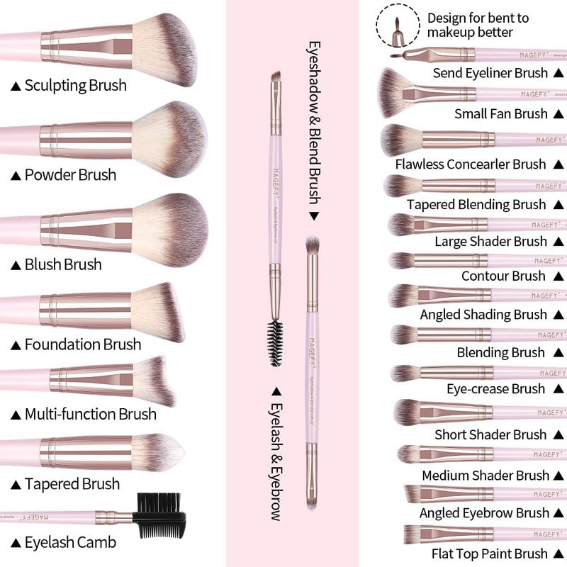 ماغيفي مجموعة فرش مكياج مكونة من 22 قط��ة مع حقيبة، مجموعة فرش مكياج احترافية تشمل فرش لوضع أساس المكياج، فرش لخلط المساحيق، فرش للخدود، فرش للآيلاينر، هدية عيد الميلاد للنساء والفتيات (لون أسود) - Image 2