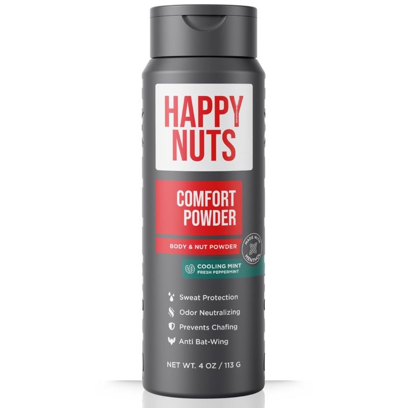 HAPPY NUTS Comfort Powder Deodorant For Men: Anti-Chafing Sweat Defense, Odor Control, Aluminum-Free, Perfect Stocking Stuffer Gift for Men's Private Parts 4 oz (2 Pack), Original Scent - Image 1