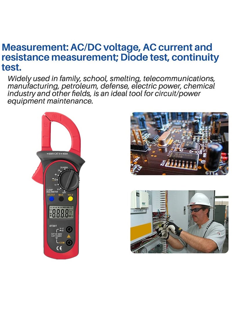 هالامين م Multimeter رقمي ، مؤقت رقمي ، جهاز اختبار متعدد الوظائف الرقمي ، فولتوميتر 600 فولت DC/AC ، أمبير متر AC 400A ، مقياس مقاومة 20MΩ ، جهاز قياس عالمي مريح ومحمول - Image 4