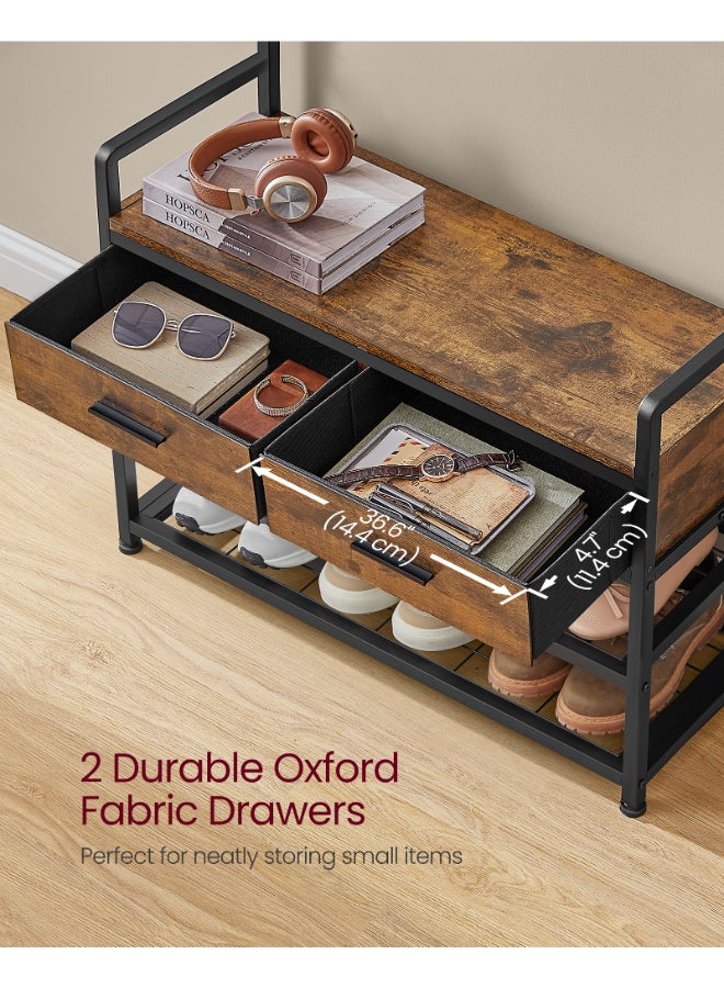 VASAGLE شجرة قاعة فاساجل مع مقعد وتخزين للأحذية، شماعة معطف في المدخل مع مقعد للأحذية، 2 درج قماشي، 10 خطافات، 30 x 80.4 x 181.6 سم، بني عتيق وأسود حبر - Image 4