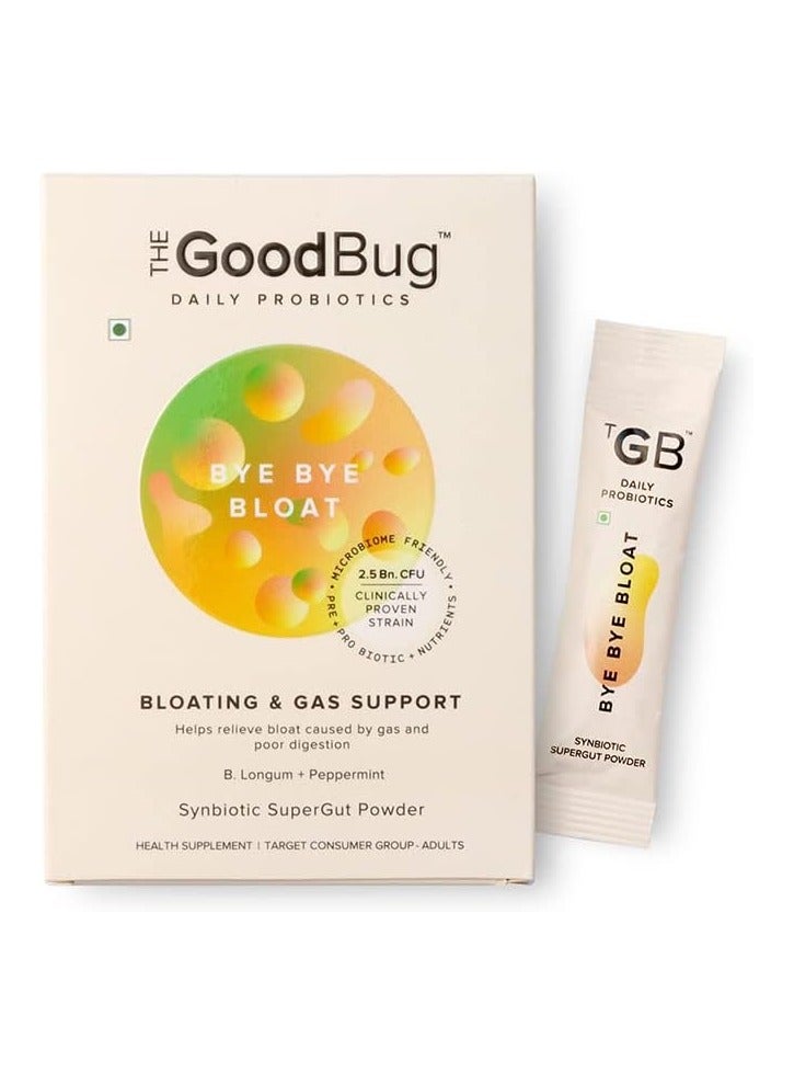 علة جيدة The Good Bug ByeBye Bloat SuperGut Powder لهضم صحي | مكمل ما قبل البروبيوتيك الذي يساعد في علاج الانتفاخ والغازات وحرقة المعدة | 2.5 مليار وحدة تشكيل مستعمرة من السلالة المثبتة سريريًا | باقة 15 يوم - Image 1