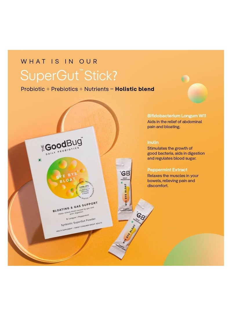 علة جيدة The Good Bug ByeBye Bloat SuperGut Powder لهضم صحي | مكمل ما قبل البروبيوتيك الذي يساعد في علاج الانتفاخ والغازات وحرقة المعدة | 2.5 مليار وحدة تشكيل مستعمرة من السلالة المثبتة سريريًا | باقة 15 يوم - Image 4