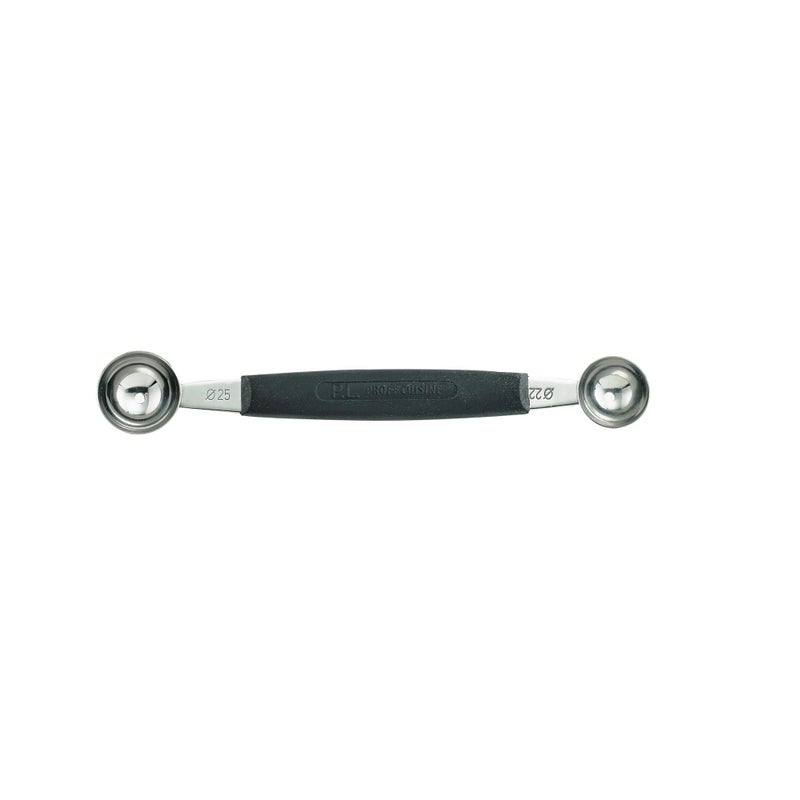 CatCora Melon Baller Professional 188 Stainless Steel Dual Blades 2225Millimeter For Melon Balls and Garnishes Ergonomic SoftGrip Handle